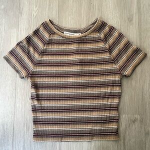 UO Urban Renewal Vintage Striped Brown Cropped Tee size M